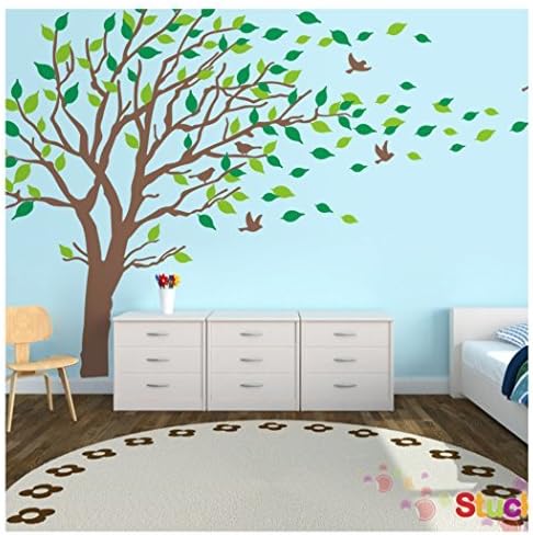 Zhide Large Green Tree Blowing in the Wind Tree Removable Wall Stickers Home Decals (Brown)
