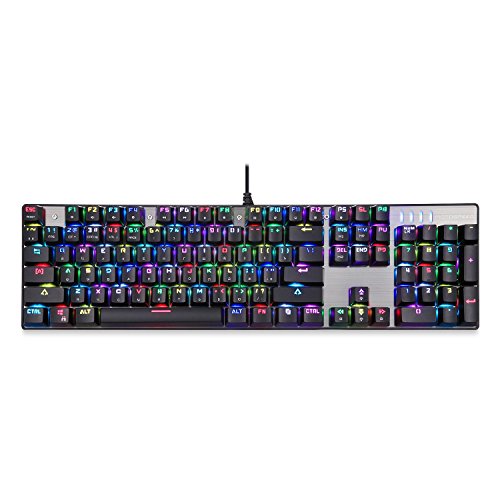 Preisvergleich Produktbild MX kingdom Mechanische Tastatur RGB Gaming Tastatur Englisch-Russisch zweisprachige mechanische grüne Achse Tastatur CK104 100% Anti Ghosting Schild WIN-Taste, Multimedia-Shortcut Abzieher für Gamer, Typisten