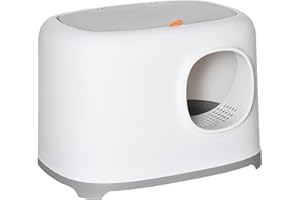 PawHut Katzentoilette mit Haube für Katzen bis 5 kg Katzenklo mit Deckel Gitterboden Kunststoff Weiß 55 x 40 x 39 cm