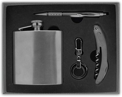 Stainless Steel Hip Flask with Keyring, Corkscrew & Ballpen