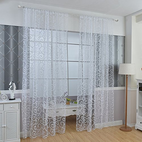 Wingogo Flocked Voile Tür Fenster Vorhang Balkon Sheer Panel Bildschirm Vorhänge Tür Fenster Dekor