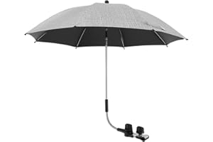 ALONGEN Parasol Poussette Universelle Anti UV 50+ Ombrelle pour Poussette avec Pince Réglable et Bras Flexible Pour Landau Poussette,Vélo,Fauteuil Roulant,Chaise de Plage (Gris, 85CM)