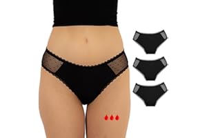 ‎RELIXA Relixa Periodenunterschwäsche Periodenslip mit Spitze Menstruationsunterwäsche Perioden Unterhosen Damen, für Damen und Mädchen XS-6XL, 3 schwarz, Spitze, M