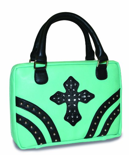 Divinity BoutiqueBible Cover Mint with Rivets and Black Gem Cross - Large (22447)