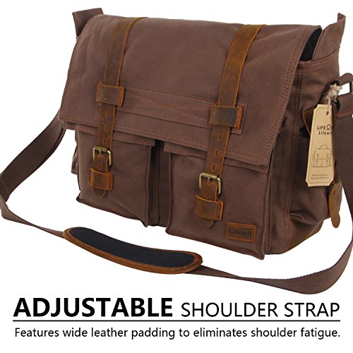 Lifewit 17 Zoll Laptoptasche Vintage Messenger Bag Umhängetasche Schultertasche aus Leder und Canvas - 6