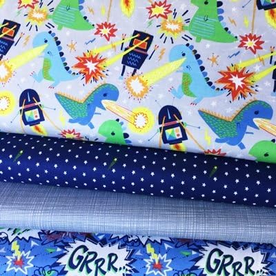 MONSTER ROBOTS FABRIC BUNDLE - BLEFB044 - 4 Fat Quarters each 55 cm x 50 cm - 100% Cotton - By Blend