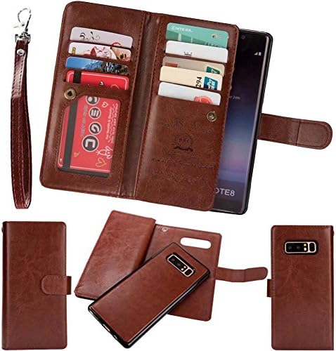 Samsung Galaxy Note 8 Wallet Case, Magnetic Detachable Premium PU Leather Flip Cover 2in1 Removable SOUNDMAE Protective Folio Wallet With Card Slot Holder Cash Pocket and Hand Strap [Brown]