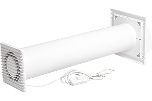 SYSTERM Abluftset Ø 100 mm mit Ventilator, Lüftungsanlage und Außenlüftung Wetterschutzgitter. Kleiner, leiser Lüfter-Set, Lüftungsrohr Ø 100 mm für Wände bis 500 mm Dicke. (Weiß)