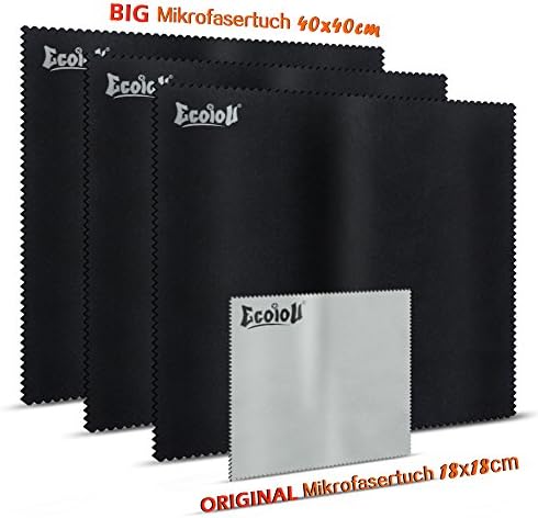 (TV/LAPTOP Pack)Ecoiou double-sided Microfiber Cleaning Cloths with gently colorfast fabric ,Extra Large Cloths designed for LCD, LED, 4K, 3D, TV Screens Silverware,car and Other Delicate Surfaces(3 Black 16X16’’ ,1 Grey 7X7’’)