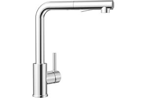 CECIPA Grifo de cocina de alta presión con rociador extensible, mezclador monomando con 2 tipos de chorro, grifo de cocina giratorio en 360° de acero inoxidable cepillado, cromado