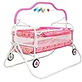 BABYBLESSING Baby Cradle with Swing and Mosquito Net | with 4 Wheels | Foldable & Movable | Sturdy and Safe | Durable | Jhulla | Palna | with Hanging Hammock | 0-15 Months | Pink, Iron