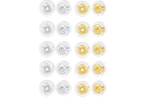 JYNXOR 20 pcs cierres seguros de silicona para pendientes, soportes de silicona para pendientes, tapones para los oídos, postes para pendientes, repuestos hipoalergénicos para pendientes, Plata + Oro