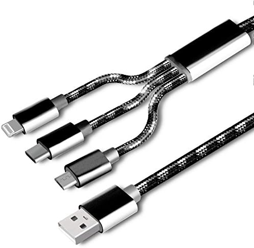 HOMORE 3-in-1 Charging Cable Multiple USB Charger Cable, 1.5M Nylon Braided Multi Charger Connector/Adapter with USB C/Lightning/Micro USB Port for iPhoneX/8, Galaxy S8/Note8, Huawei P9/10 etc (Black)