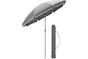 CHRISTOW Beach Umbrella Portable Tilting Parasol Sun Shade with UV Protection and Bag 2m