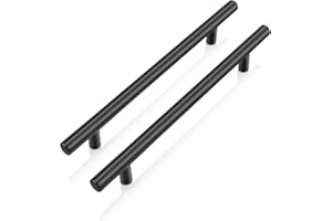 PinLin 20 Pack Kitchen Door Handles 160mm Hole Centre Flat Black Cabinet Handles Stainless Steel Cupboard T Bar Handle (Screws Included)