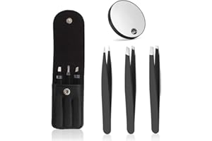 ABMRO 3pcs pinces à épiler et miroir grossissant 10x - pince à épiler de précision en acier inoxydable pour sourcils, poils incarnés, épilateur pour le visage, outil de beauté pour femmes hommes