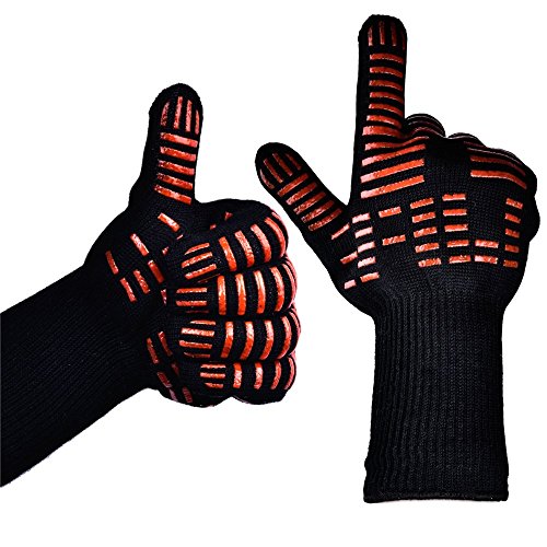 TTLIFE Guantes de Cocina para Horno, Barbacoa y Parrilla Guantes de Nomex y Kevlar Resistente al calor hasta 932°F（ 500ºC） Flexibles/ Transpirables/ Lavables Permiten cocinar durante mucho tiempo a Altas Temperaturas- 1 Par (largo)