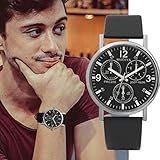 TAOtTAO Drei Auge Uhren Quarz Herrenuhr Blau Glasgürtel Uhr Herren (Schwarz)