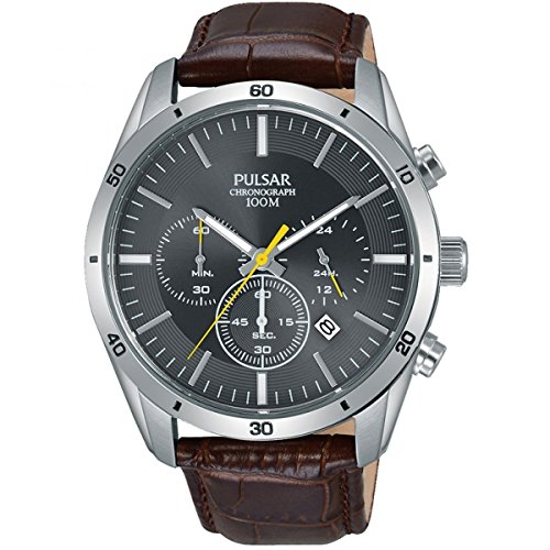 Pulsar Gents Brown Leather Grey Face Chrono PT3837X1
