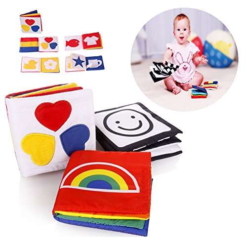 Itian Kleine Baby-Tuch-Buch, Weiche Gewebe-Buch Baby-Frühe Bildung und Entwicklung Spielzeug (Satz von 3 Bücher)