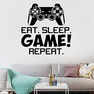 Gamer Controller Wall Decal, Creative Gaming Quote Eat Sleep Repeat Game Wall Sticker for Kids Boys Playroom Bedroom Wall Decor