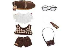 niannyyhouse Ropa de muñeca de felpa de 20 cm, sombrero, camisa, chaleco, pantalones, corbata, mochila, gafas, juego de cartero de 8 pulgadas, accesorios de vestir