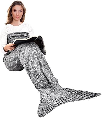 eCrazyBaby Wearable Mermaid Tail Blanket Crochet, All Seasons Warm Knitted Bed Blankets Sofa Living Room Quilt for Kids and Adults, Classic Pattern, 70.9" x 35.5" (180 x 90cm), Grey