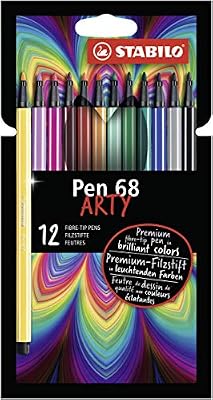 STABILO Pen 68 ARTY Lot de 12 feutres de qualité supérieure avec pochette suspendue 12 couleurs différentes