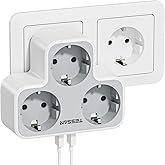 TESSAN Ladron Enchufes Plano Modernos, Triple Enchufe Multiples con 2 USB A, 5 en 1 Ladrón Multienchufe Pared, Regleta Pared 