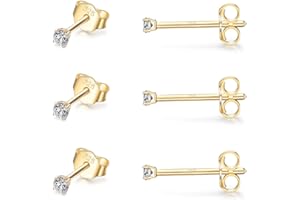 CERSLIMO Ohrstecker Gold Set Ohrringe 14K Vergoldet Rund Zirkonia Ball Creolen Rosegold Schmuck Geschke für Damen Mädchen Frauen Männer