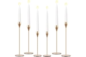 TOKPLNU Candle Holders, Gold Candlestick Holders Set of 6 Metal Tall Candlesticks Vintage Table Centerpiece Pillar Taper Candle Stick Stands Holders for Dining Tables Living Room Christmas Wedding Fireplace