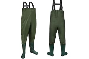 SWANEW Pantalon de pêcheur Pantalon d'étang en PVC Composite Nylon 70D, avec Bottes en Caoutchouc antidérapantes, Pantalon Anti-inondation, adapté aux Chantiers de Chasse, pêche, fermes
