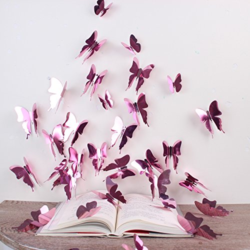Walplus Wandsticker Rose Gold 3D Schmetterlinge Abnehmbare selbstklebend Wandbild Kunst Abziehbilder Vinyl Home Dekoration DIY Living Schlafzimmer Décor Tapete Kinder Zimmer Geschenk - 2