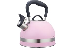 KING HOFF KINGHOFF KH-1856 Bouilloire sifflante en acier 1,8 l Petite taille Compatible induction Rose