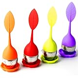 Gwolf Infusore da tè in silicone, filtro da tè, tè più caldo, colino da tè a foglia sciolta, manico in silicone colino in acc