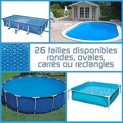 Linxor France ® Bâche à bulles ronde, ovale, carrée ou rectangle 180 microns pour piscine intex ou autre. / 26 tailles disponibles/Norme CE