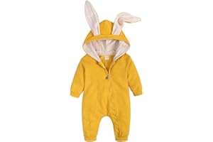 Verve Jelly Tute monopezzo unisex per bambini Pigiama coniglietto pagliaccetto con cerniera manica lunga in cotone con orecchie di coniglio per bambino 0-18 m