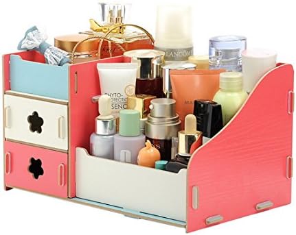 Aboqueen Cosmetic Organiser Makeup Storage Box with Drawers for Bathroom/Bedroom Desktop Wooden Brush Holder Case(25cmx16cmx13.5cm,Colorful)