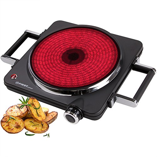1500 Watt Infrarot-Kochplatte mit 22 cm Kochfeld | jedes Kochgeschirr geeignet | 300°C in 30 Sekunden | Griffe demontierbar | Einzel-kochplatte | Glaskeramik-Kochfeld
