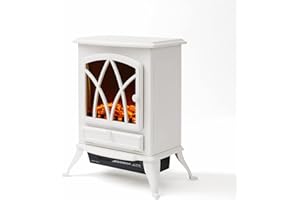 Warmlite WL46018W Stirling Portable Electric Fire Stove Heater with Realistic LED Flame Effect, Adjustable Thermostat, Overheat Protection, 2000W, White