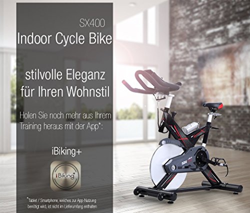 Sportstech Profi Indoor Cycle SX400 mit Smartphone App Steuerung + Google Street View, 22KG Schwungrad, Armauflage, Pulsgurt kompatibel – Speedbike in Studioqualität mit flüsterleisem Riemenantrieb – Fahrrad Ergometer bis 150 KG - 7
