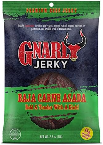 Gnarly Jerky Baja Carne Asada Flavor Premium Beef Jerky 2.5oz - 15g of Protein per Bag