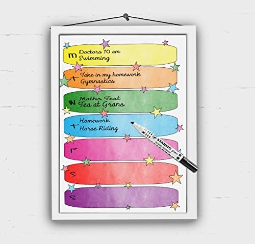 Kids Weekly Planner, Kids Weekly Schedule, Dry wipe planner, daily organiser, reusable, Girls, Boys, Dry Erase Calendar, Timetable, Homework, Kids Chores, Message Board