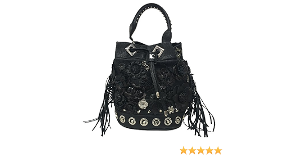 LA CARRIE BAG borsa donna nera con applicazioni argento art 172-E-840-BT/BL  BOUQUET SECCHIELLO 100% ecopelle : Amazon.it: Scarpe e borse