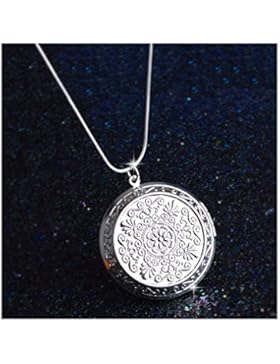 AMDXD Foto Amulett zum öffnen mit kette Runde Blume Damen Herren Hlaksette mit Anhänger Gold/Silber