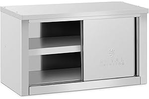 Royal Catering RCAT-90/40/50-C - Armadietto pensile 900 x 400 x 500 mm, capacità di carico per scomparto 60 kg, pensile per cucina, armadio da parete (acciaio inossidabile, 2 ante scorrevoli)