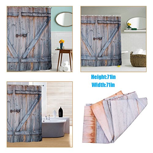 2016 Glaray Printing Duschvorhänge Polyester Schweres Holz Tür Badezimmer Wasserdicht mit 12 Vorhang Haken Mehltau Proof 71x71inch Einfach zu installieren