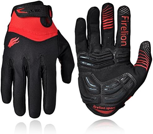 FIRELION Unisex Outdoor Gel Touch Screen Cycling Gloves Mountain Bike Bicycle MTB DH Downhill Off Road Gloves (Red, X-Large)