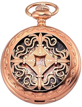 AMPM24 Unisex Classic Retro Handaufzug Mechanische Taschenuhr Römische Ziffern Skelett Uhr mit Kette und Geschenkbox...