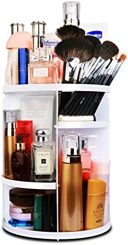 MOFIR Makeup Organizer 360 Degree Rotating, Adjustable Multi-Function Cosmetics Storage Box, Small Size Extra Large Capacity, Fits Different Sizes of Cosmetics (Circle, White)